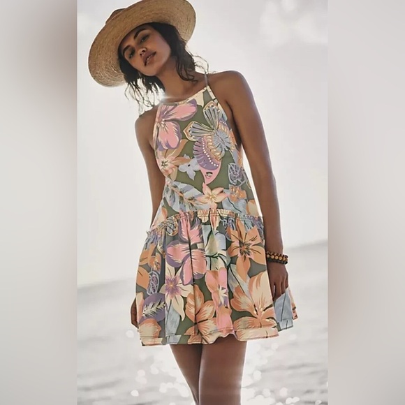 Free People Dresses & Skirts - Free People Sz medium Deserted Island Mini Dress‎ Rainforest Floral Tie Rope